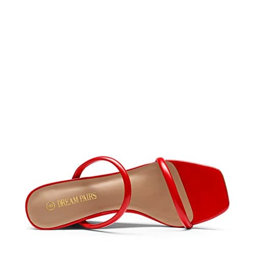 DREAM PAIRS Women's Slides Wedge Sandals Two Strap Square Open Toe Dress Shoes,Size 8.5,Red,SDPW2224W - Thumbnail 5