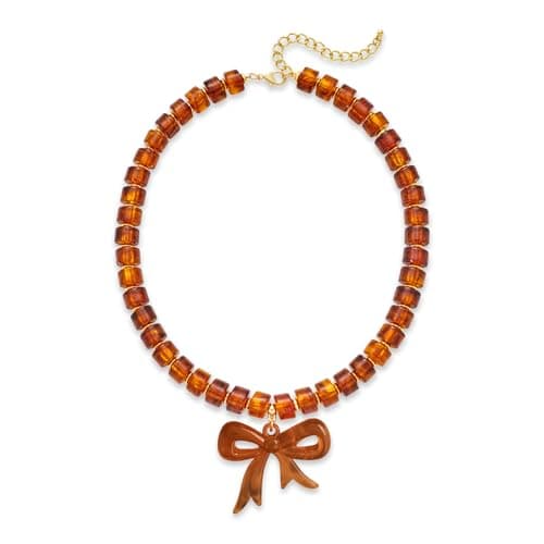 SHANTYSON Bow Necklace for Women Brown Acrylic Beaded Bowknot Exaggerated Statement Chunky Choker Ribbon Resin Necklace Fashion Jewelry Gift - Image 1