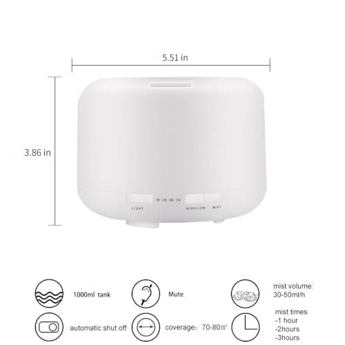 LSLCQW 500ml Essential Oil Diffuser with Remote Control, Premium Ultrasonic Aromatherapy Diffusers Scent Humidifier Vaporizer Auto-Off Timer for Large Room Home, Yellow (White) - Thumbnail 2