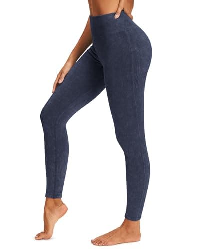 Stelle Workout Ribbed Seamless Leggings for Women High Waist Tummy Control Gym Leggings Athletic Yoga Pants(Navy, S) - Image 1