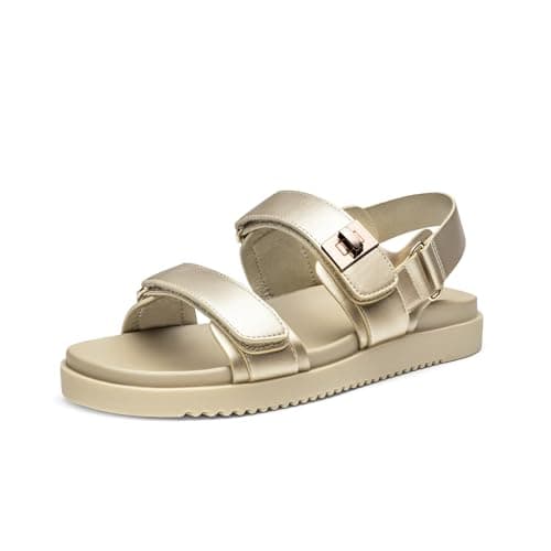 Rihero Gold Sandals for Women Dressy Summer Open Toe Slip On Ankle Strap Womens Sandals Comfortable Footbed for Walking Beach Work Shopping Party 9 - Image 1