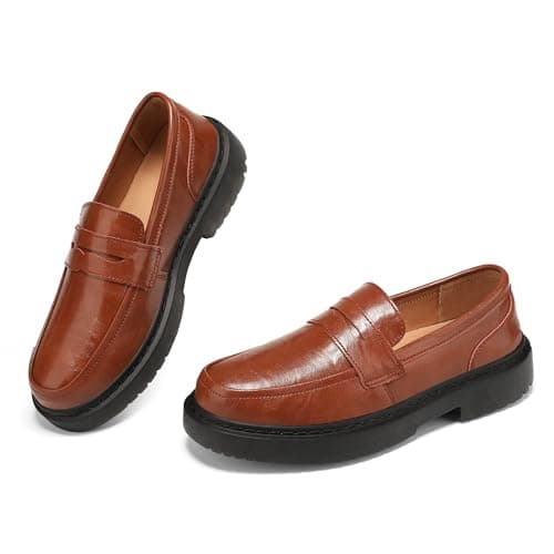 BEAUSEEN Women's Penny Loafers Slip On Comfortable & Lightweight Driving Moccasins Casual Office Work Flats Cute Business Dress Shoes, Brown, 9.5 US - Image 1