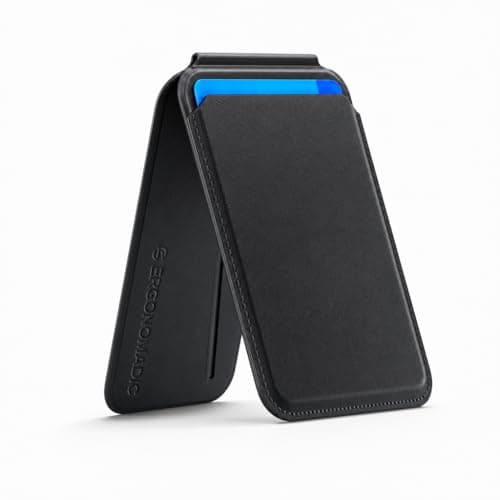 Ergonomadic Magnetic Leather Wallet Stand – Hands-Free Viewing – MagSafe Compatible Phone Grip & Card Holder – High-Strength Magnets – for iPhone 12/13/14/15/16/17 - Black - Thumbnail 2