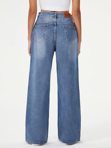 HDLTE Women’s Wide Leg Jeans Casual High Waisted Stretch Baggy Loose Denim Pants Ballad Blue, X-Large - Thumbnail 2