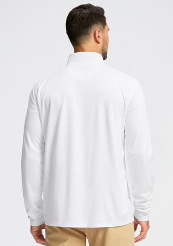 Obla Golf Quarter Zip Pullover for Men Mock Neck Sweatshirt Lightweight Sun Protection Men's Long Sleeve Golf Shirt (White # Black_M) - Thumbnail 4