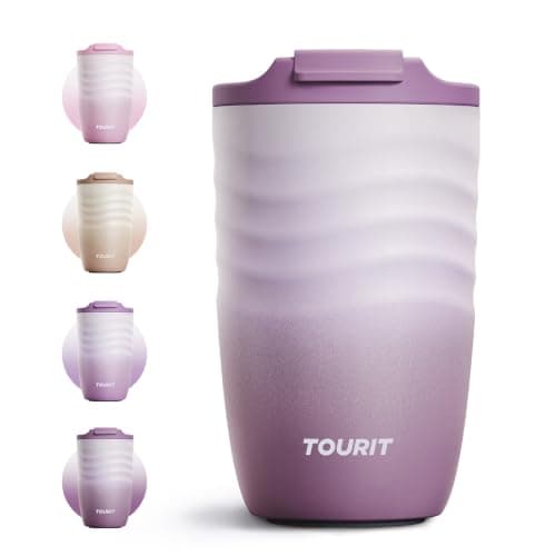 TOURIT 12 oz Travel Coffee Mug, Vacuum Insulated Stainless Steel Tumbler with Ripple-Wave Anti-Slip Grip, Built-in Silicone Bottom for Quiet & Stable, Leak-Proof Lid, Fits Car Cup Holder, Mist Purple - Image 1