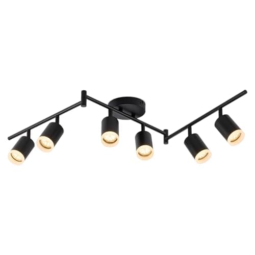 Bojim 6 Light Black Track Lighting Kit, Modern LED Track Lighting Fixtures Ceiling, Flexibly Rotatable LED Light Head with Acrylic Ring, Kitchen Ceiling Track Light (GU10, Bulbs Not Included) - Image 1