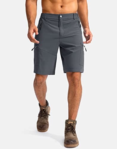 Pudolla Men's Hiking Cargo Shorts 9" Lightweight Outdoor Work Shorts for Men Travel Golf Camping Casual with 5 Zipper Pockets(Deep Grey Large) - Thumbnail 2