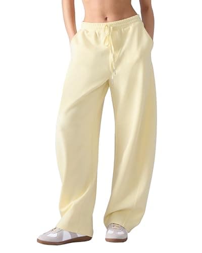 MOOSLOVER Women Barrel Sweatpants Drawstring Elastic Waist Wide Leg Pants Cotton Casual Lounge Sweat Pant(XL,Beige)