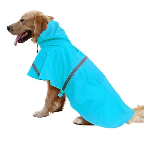 NACOCO Large Dog Raincoat Adjustable Pet Water Proof Clothes Lightweight Rain Jacket Poncho Hoodies with Strip Reflective (L, Lake Blue)