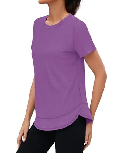 3rd hill Womens Workout Tops Short Sleeve Crewneck Sports Yoga Running Shirts Quick Dry Outfits Purple XL - Thumbnail 3