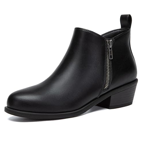 Athlefit Women's Ankle Boots Chunky Low Heel Black Short Boots Comfortable Round Toe Winter Dress Booties Size 9.5 - Image 1