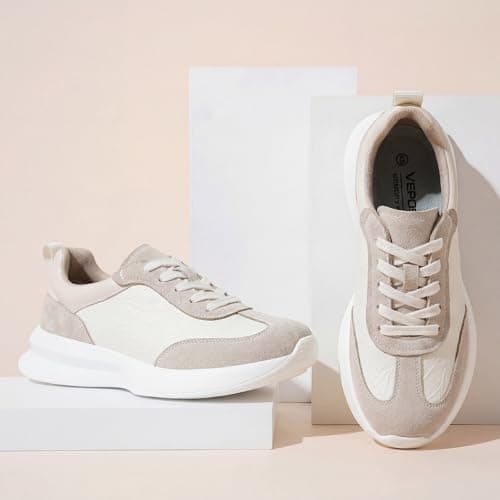 Vepose Women's Fashion Sneakers 2026, 8216 Platform Beige Pu Tennis Walking Shoes with Arch Support, Lightweight Lace up Casual Everyday Footwear, Size 6(CZR8216 Beige pu 06) - Thumbnail 3