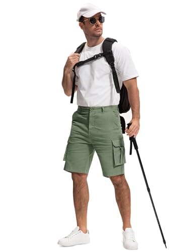 AOHIKE Casual Shorts for Men 7 Pockets - 9" Hiking Shorts Above Knee for Golf Travel Camping, Olive XXL - Thumbnail 3