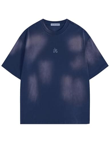 Aelfric Eden Unisex Oversized Color Block Tshirts Men Vintage Washed Tees Cotton Casual Short Sleeve Tops Blue
