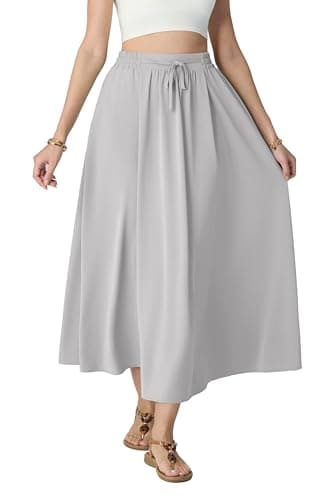 HiMONE Women's Satin Maxi Skirts High Waisted A Line Long Skirts Elegant Office Skirts Beach 2026 Gray XL - Image 1