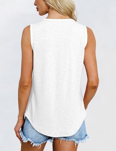 GKBK Womens Tank Tops High Neck Loose Fit Casual Summer Sleeveless Shirts 2026 Beach Vacation Outfit Cured Hem Z-White - Thumbnail 3