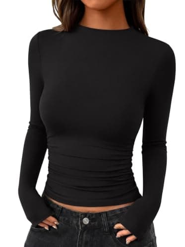 REORIA Womens Business Casual Mock Neck Top Long Sleeve Fitted Top Black L - Image 1