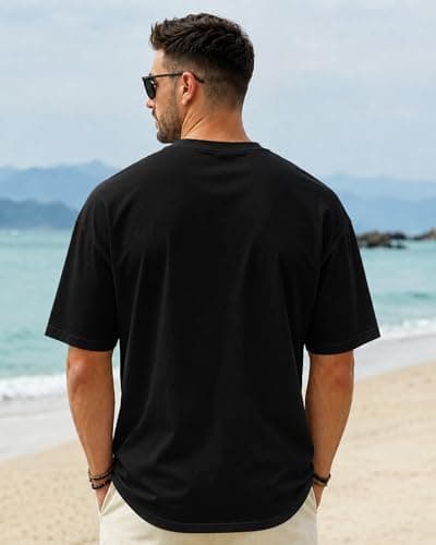 Mens Graphic T-Shirts Short Sleeve Surf Print Summer Top Crewneck Cotton Casual WAVERIDER Tees for Men - Thumbnail 3