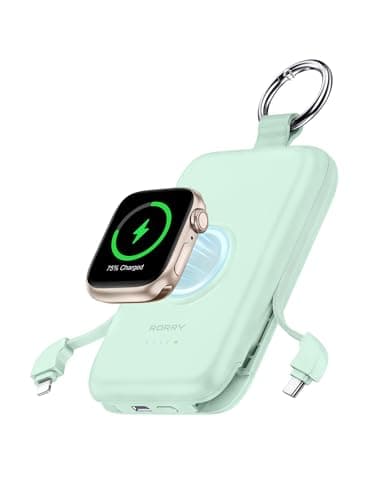 RORRY CharmGo Portable Charger, 10000mAh 20W Fast Charging Portable Charger Power Bank with Built in Cables, Travel Battery Pack for iPhone 17/16/15/14/13/12 and Apple Watch, Green - Image 1