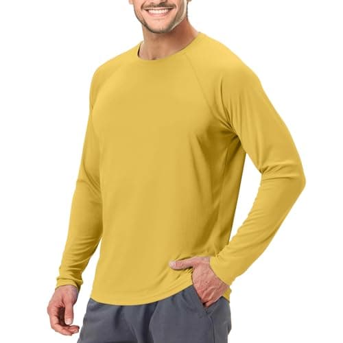 Men's UPF 50+ Swim Shirt Rash Guard Long Sleeve Quick Dry Lightweight SPF Sun Shirts for Hiking Fishing Running Light Orange XXXL - Image 1