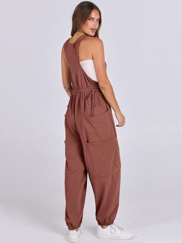 ANRABESS Women Overalls Jumpsuits Loose Casual Dressy Sleeveless Baggy Harem Pants Romper Jumpers 2026 Trendy Summer Outfits Caramel XX-Large - Thumbnail 5