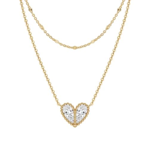 MTMY Dainty Layered Heart Necklace for Women, 14K Gold Plated CZ Love Heart Pendant Choker Necklace with Adjustable Chain Jewelry Gift(beaded) - Image 1