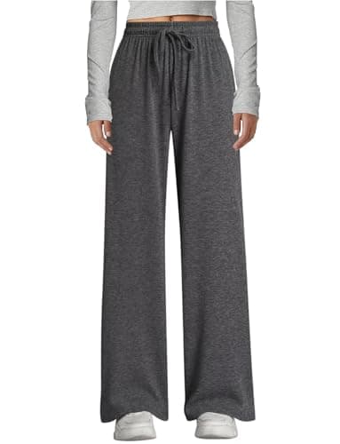 Arolina Fall Pants for Women Soft Lounge Sweat Pants Elastic Waist Mid-Weight Trousers Plus Size Wid Leg Pants with Pockets Dark Gray - Image 1