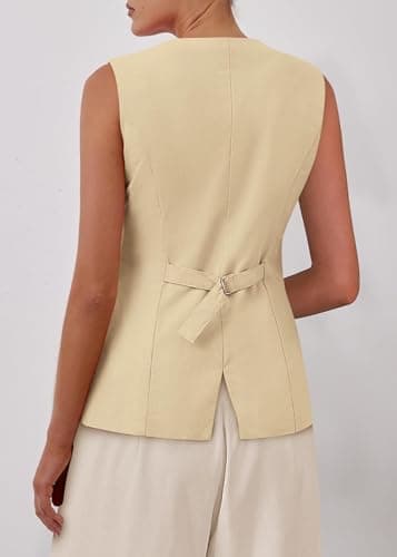 KIRUNDO Vest Tops for Women Trendy Dressy Business Casual Outfits 2026 Summer Sleeveless Fitted Blazer Work Suit Waistcoat(Beige, Medium) - Thumbnail 2