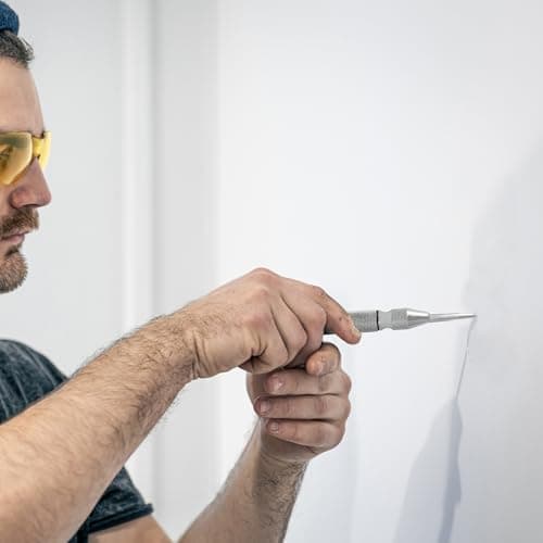 MulWark 5" Spring-Loaded Automatic Steel Center Hole Punch Marker Scriber for Wood, Metal, Plastic, Car Window Puncher Breaker Tool-with Palm Cushion Cap, Adjustable Impact-A Replacement Tip Included - Thumbnail 6