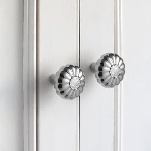 YAGU 10 Pack Round Polished Chrome Kitchen Cabinet Knobs 1-1/5 Inch Bright Silver Sunflower Dresser Drawer Knob Furniture Hardware Pulls for Closet Cupboard Wardrobe - Thumbnail 2