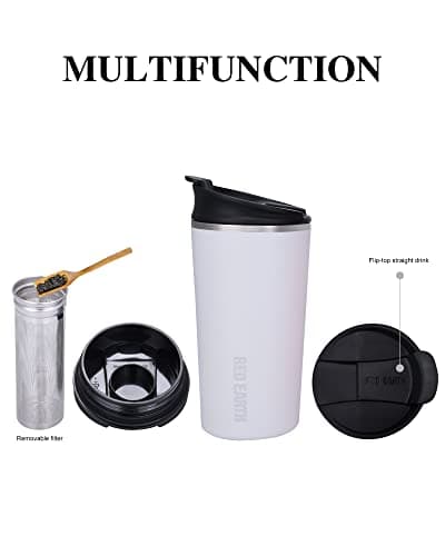 GiNT 17oz Travel Tea Mug with Infuser, 2 Lids. Vacuum Insulated 316 Stainless Steel Coffee Mug. Dishwasher Safe Tea Cup with Strainer for Hot & Cold Brew Coffee. Mothers Day Gifts for Mom (White) - Thumbnail 6