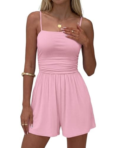 BTFBM Summer Rompers For Women 2026 Casual One Piece Spaghetti Strap Sleeveless Shorts Jumpsuit Beach Vacation Outfits(Pink, Medium) - Image 1