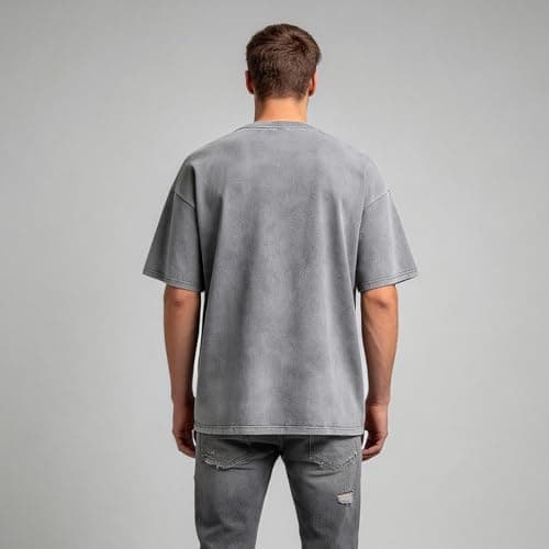 BLECIDENS Oversize Cotton T Shirts for Women Unisex Mens Acid Washed T Shirt 100% Cotton (US, Alpha, XX-Large, Regular, Regular, Grey) - Thumbnail 4