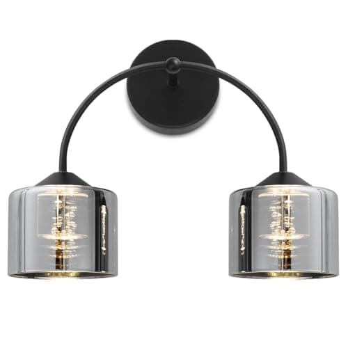 TYhogar 2-Light Bathroom Light Fixtures,15.7" Led Bathroom Vanity Light with Smoky Grey Glass,Modern Black Wall Sconce 3 Color Temperature Wall Lights for Mirror, Hallway,Living Room,Bedroom,Kitchen - Image 1