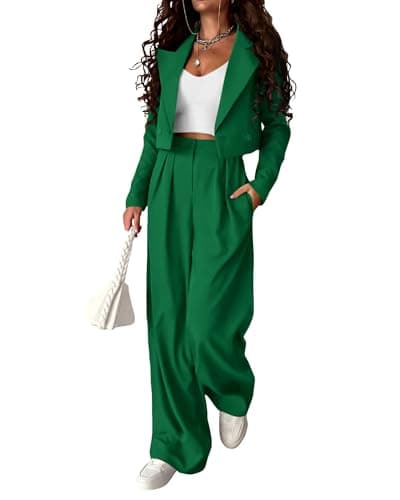 KIRUNDO Womens Suits 2 Piece Set Cropped Blazers & Suit Jackets and Wide Leg Pants Sets Interview Outfits Spring Fall Clothes(Green, XX-Large) - Image 1