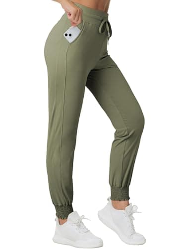 Dokotoo Women's Pants High Waisted Drawstring Joggers Pants Elasticity Casual Flowy Pant Cuffed Plain Jogging Spirng Summer Outfits Workout Lounge Sweatpants Green Large - Thumbnail 4