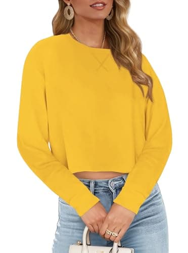 JINKESI Womens Long Sleeve Crewneck Cropped Sweatshirt Soft Loose Pullover Tops Fall Outfits Yellow-XL - Image 1