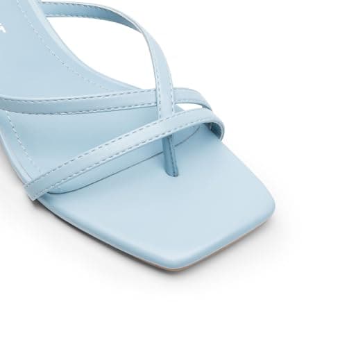 Athlefit Kitten Strappy Heels for Women Blue Square Open Toe Low Heels Sandals Ankle Strap Sexy Party Wedding Dress Shoes Size 6.5 - Thumbnail 5