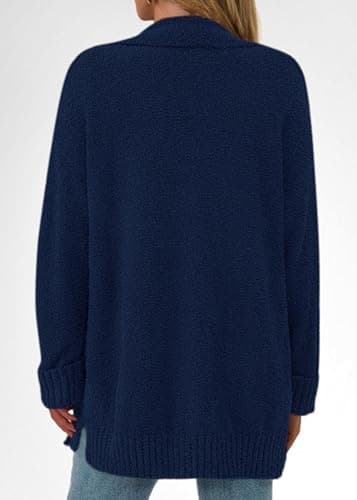 KIRUNDO Cardigan Sweaters for Women 2026 Fall Chunky Fuzzy Knit Open Front Loose Long Sleeve Sweater Coats Winter Clothing(Blue, X-Large) - Thumbnail 2