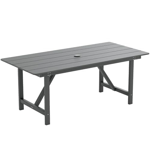 UDPATIO HDPE Outdoor Dining Table Heavy Duty All-Weather Resistant with Umbrella Hole Furniture for Patio, Poolside, Deck, Garden, Porce, Kitchen, Room,Light-Grey,1Table - Image 1