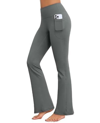 AegisChic Flare Yoga Pants with Pockets for Women High Waisted Flared Leggings Tummy Control Bootcut Workout Dark Grey - Image 1