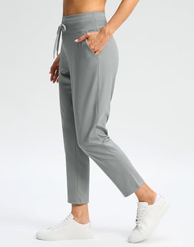 G Gradual Pants for Women High Waisted Golf Pants 2 Deep Pockets 7/8 Ankle Sweatpants for Athletic Travel Casual Lounge Work, Bright Grey, Small - Thumbnail 2