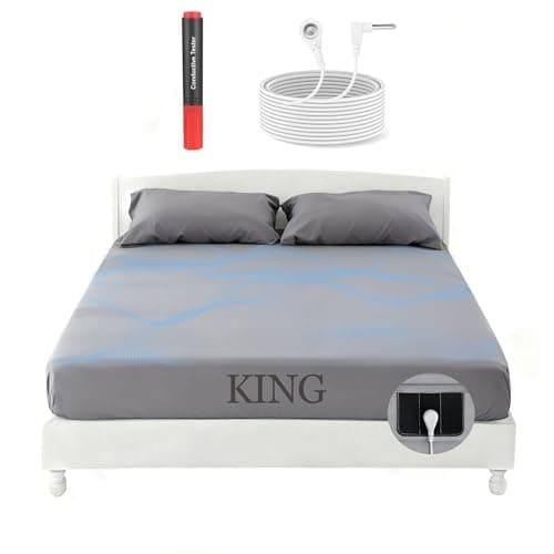 Grounding Sheets King, 88% Organic Cotton & 12% Silver Fiber Fitted Grounded Sheet, Earthing Fitted Sheet with Ground Connection Cord for Pain Relief & Improved Sleep (King, 72.5"x 80"x 15", Gray)