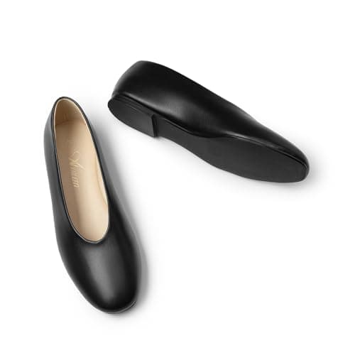 Athlefit Ballet Flat Shoes for Women Closed Round Toe Ballerina Black Flats Comfortable Slip On Casual Dress Shoes for Office Work Daily Size 9 - Thumbnail 4