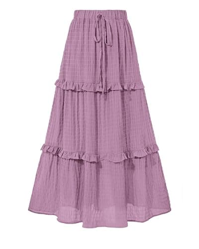 BTFBM Women's Long Summer Skirt 2025 Elegant High Waist Cocktail Party Wedding Guest Dress Flared A-Line Midi Skirts(Solid Purple,Large) - Image 1
