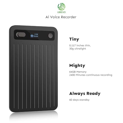 UMEVO Note Plus AI Voice Recorder : Unlimited Transcribe & Summarize, AI Note Taking Device 64GB with Case, App Control, 140 Languages for Calls, Lectures, Meetings, Interviews(Black) - Thumbnail 3