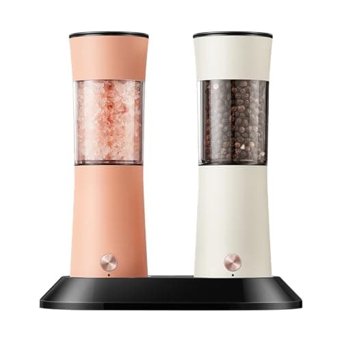 Gravity Electric Salt and Pepper Grinder Set with USB-C Charging Base,Rechargeable Automatic Stainless Steel Pepper Mill Grinder with LED Light, 2pack+Peach Orange (Peach Orange +Buttercream) - Image 1