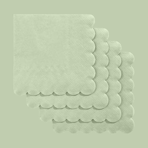 NatNarr 120 Pcs Cocktail Napkins Sage Green Easter Napkins Disposable Dessert Beverage Napkin Scalloped Paper Napkin for Wedding, Bridal Baby Shower, Birthday, 5 x 5 Inch - Thumbnail 5