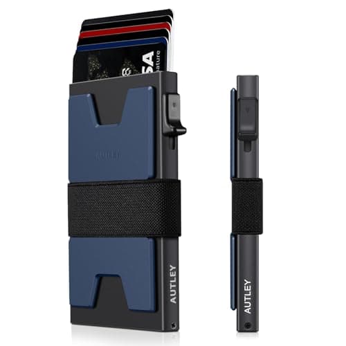 AUTLEY Slim Wallet For Men, Rfid Blocking Mens Wallet, Minimalist Wallet For Men, Pop Up Credit Card Holder with Cash Band (Blue+Black) - Image 1